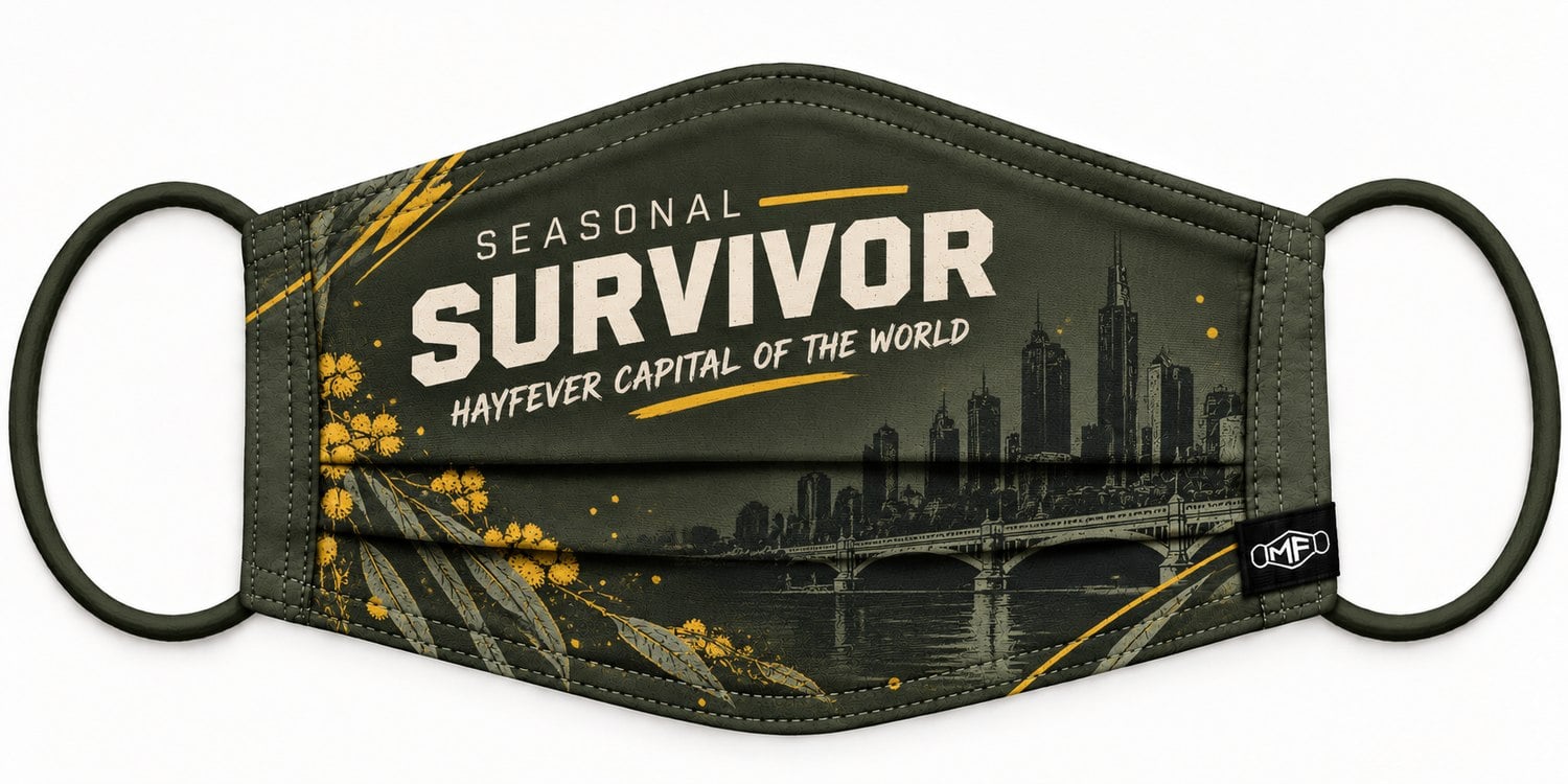 Hayfever Capital of the World fabric mask design