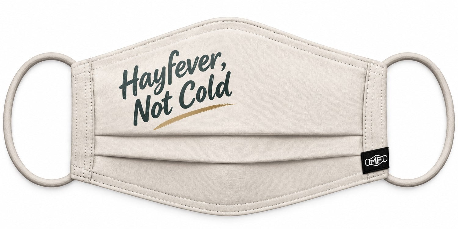 Ivory fabric face mask with the message Hayfever, Not Cold